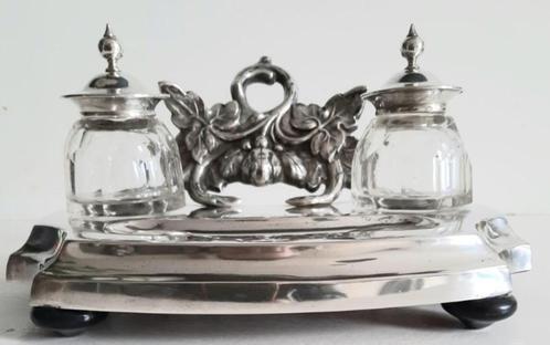 Antiek hollands zilveren inktstel 4 zwart houten pootjes, Antiek en Kunst, Antiek | Goud en Zilver, Zilver, Ophalen of Verzenden