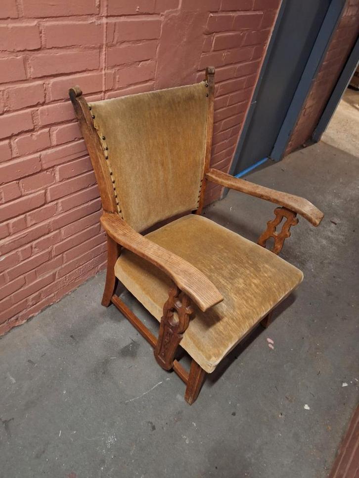 Vintage fauteuil met houten frame, Antiek en Kunst, Antiek | Meubels | Stoelen en Banken, Ophalen of Verzenden