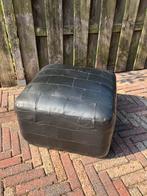Prachtige vintage leren poef, Ophalen, Gebruikt, Vierkant, Leer