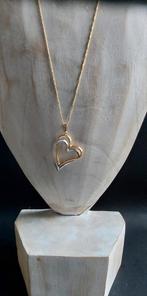 14k gouden ketting met geel wit gouden hart hanger, Sieraden, Tassen en Uiterlijk, Kettingen, Ophalen of Verzenden, Zo goed als nieuw