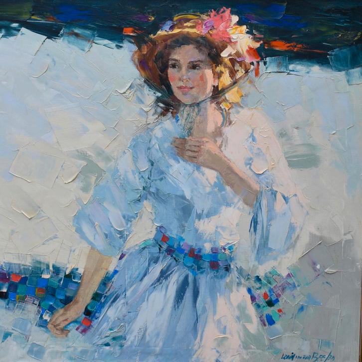 Louis van der Beesen,Spaanse schone in zomerse jurk., Antiek en Kunst, Kunst | Schilderijen | Klassiek, Ophalen