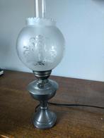 Antieke stijl tinnen lamp met glazen kap, Huis en Inrichting, Antiek, Ophalen of Verzenden, Zo goed als nieuw, Glas