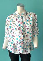 Vintage jaren 80 blouse wit met vlinders/bloemen maat 42, Verzenden, Wit, Maat 42/44 (L), Vintage