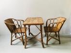 Vintage bamboe rotan tuinset / twee stoelen en tafel, Gebruikt, Rotan, Tuinset, Eettafel