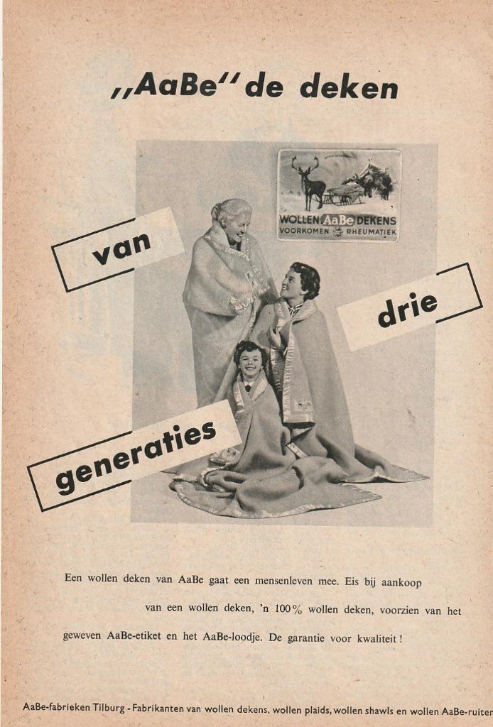 Retro reclame 1953 AaBe wollen dekens drie generaties, Verzamelen, Retro, Overige typen, Verzenden