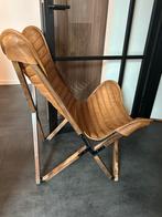 Hout/leren vlinderstoel, Huis en Inrichting, Fauteuils, Ophalen, Gebruikt, 75 tot 100 cm, Hout