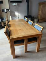 Eiken tafel met 6 bijpassende stoelen, Ophalen, Gebruikt, Eikenhout, 200 cm of meer