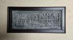 Buddha Borobudur reliëf in houten lijst 29 x 64 cm, Ophalen of Verzenden