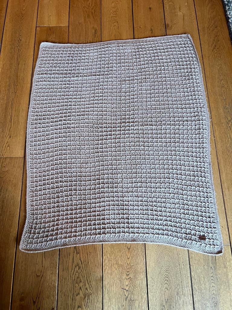 Gehaakte wollen ledikant deken 105x80, zandkleur- wafelsteek, Ophalen of Verzenden
