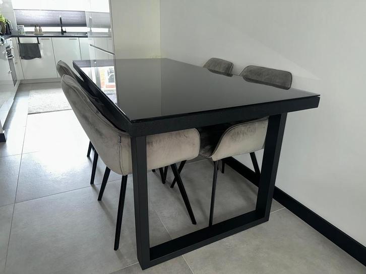 Visgraat Eettafel met U-poten & Glazenblad, Huis en Inrichting, Tafels | Eettafels, Zo goed als nieuw, 50 tot 100 cm, 150 tot 200 cm