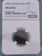 1892 Nederland Cent - NGC MS64 BN fdc unc, Postzegels en Munten, Ophalen of Verzenden, Koning Willem III, 1 cent, Losse munt