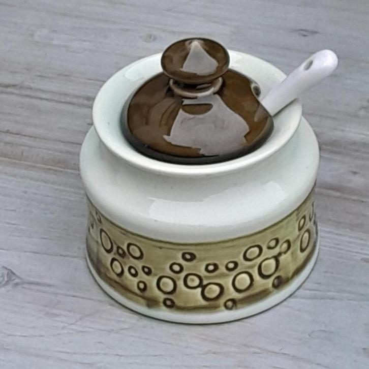 Mosterdpotje met deksel en lepeltje Zenith, Huis en Inrichting, Keuken | Servies, Gebruikt, Overige typen, Overige stijlen, Keramiek