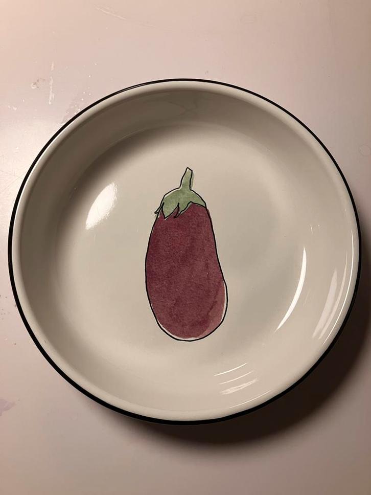 Dille & kamille retro emaille bord, Huis en Inrichting, Keuken | Servies, Zo goed als nieuw, Bord(en), Overige stijlen, Overige materialen