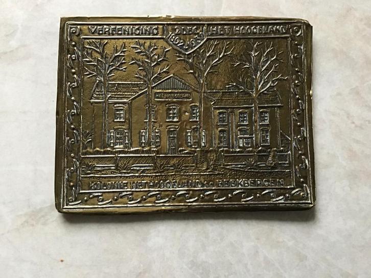 Antieke Koperen Plaat Kolonie Het Hoogeland Beekbergen, Antiek en Kunst, Antiek | Wandborden en Tegels, Ophalen of Verzenden