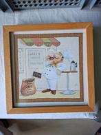 schilderijtje (25,5 X 25,5) kok met koffie, Ophalen of Verzenden, Minder dan 50 cm, Schilderij, Minder dan 50 cm