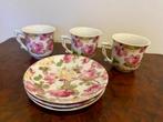 Set 3 kop en schotel roze rozen -Bavary Fine Porcelain, Ophalen of Verzenden, Zo goed als nieuw, Overige stijlen, Kop(pen) en/of Schotel(s)