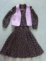 Retro zwart met paarse setje uit de jaren '70, maat XS, Kostuum of Pak, Ophalen of Verzenden, Zo goed als nieuw, Maat 36 (S)