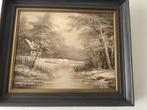 Olieverfschilderij Winterlandschap met Huis R. Hansen, Ophalen of Verzenden