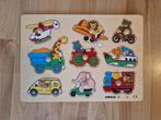 Houten puzzel, simplex, dieren en voertuigen., Ophalen of Verzenden, Minder dan 10 stukjes, Nieuw, 6 maanden tot 2 jaar