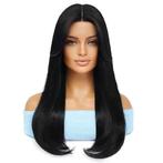 Swiss lace front pruik lang steil zwart haar zonder pony, Verzenden, Nieuw, Pruik of Haarverlenging