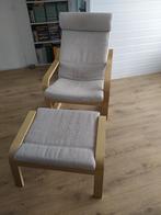Ikea Comfortabele Stoel met Voetenbank Berken beige kussen, Huis en Inrichting, Ophalen, Hout, Nu, 75 tot 100 cm