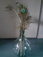 Vaas met pauwenveren, Huis en Inrichting, Woonaccessoires | Vazen, Ophalen, Gebruikt, Overige kleuren, Glas