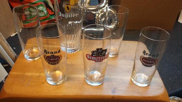 Set van 6 Bierglazen - Brand, Jupiler, Schutter, Antiek en Kunst, Antiek | Glas en Kristal, Ophalen of Verzenden