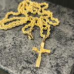 14k gouden ketting rope schakel chain met kruis, Ophalen of Verzenden, Zo goed als nieuw, Goud