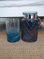 Blauwe Glazen Vazen / Kandelaars Set, Ophalen, Blauw, Glas, Minder dan 50 cm