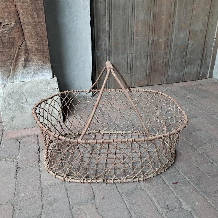Oude brocante Franse plukmand draadmand oogstmand *Etage3*, Huis en Inrichting, Woonaccessoires | Overige, Gebruikt, Ophalen of Verzenden