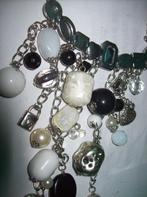 Ketting Zilverkleur Zwart Wit Stenen Fraaie Harten Hangers, Sieraden, Tassen en Uiterlijk, Kettingen, Overige kleuren, Verzenden