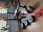halterbank met stang dumbels en 55kg gewichten, Sport en Fitness, Fitnessmaterialen, Ophalen, Zo goed als nieuw, Fitnessbank