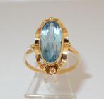 Antieke 14 karaat Gouden Ring in Jugendstil en Aquamarijn, Verzenden, Goud, Ring, Met edelsteen