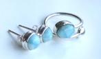 Set oorknopjes en ring larimar, Sieraden, Tassen en Uiterlijk, Nieuw, Ophalen of Verzenden, 17 tot 18, Met edelsteen