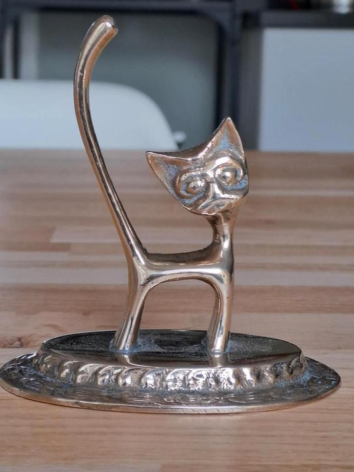 Messing ringenstandaard poes – decoratief vintage, Antiek en Kunst, Antiek | Koper en Brons, Koper, Ophalen of Verzenden