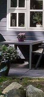 Aluminium tafel met glasplaat en 4 hartman stoelen te koop, Ophalen, Zo goed als nieuw, Rechthoekig, Aluminium