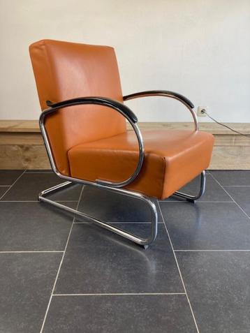 Gispen 407 fauteuil , chroom, cognac leder beschikbaar voor biedingen