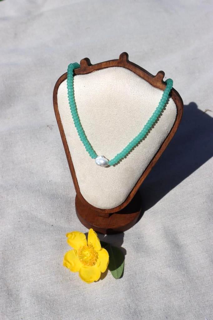 SALE! Glass Beaded Necklace with Baroque Pearl, 925 Silver, Ophalen of Verzenden, Nieuw