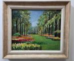 Tulpen in park. Karstens. 1958. Olieverf paneel., Ophalen of Verzenden