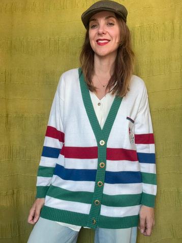 Vintage vest - Jaren 90 - wit - rood/groen/blauw - 42/XL beschikbaar voor biedingen