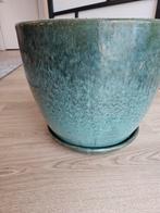 Grote groene vaas met schotel - 39 cm diameter, Ophalen