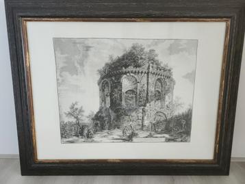 Houten lijst met gravure Tempel Tivoli(IT) beschikbaar voor biedingen