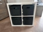 Witte IKEA Kallax kast met vilten opbergers, Ophalen, Met plank(en), Zo goed als nieuw, Minder dan 100 cm