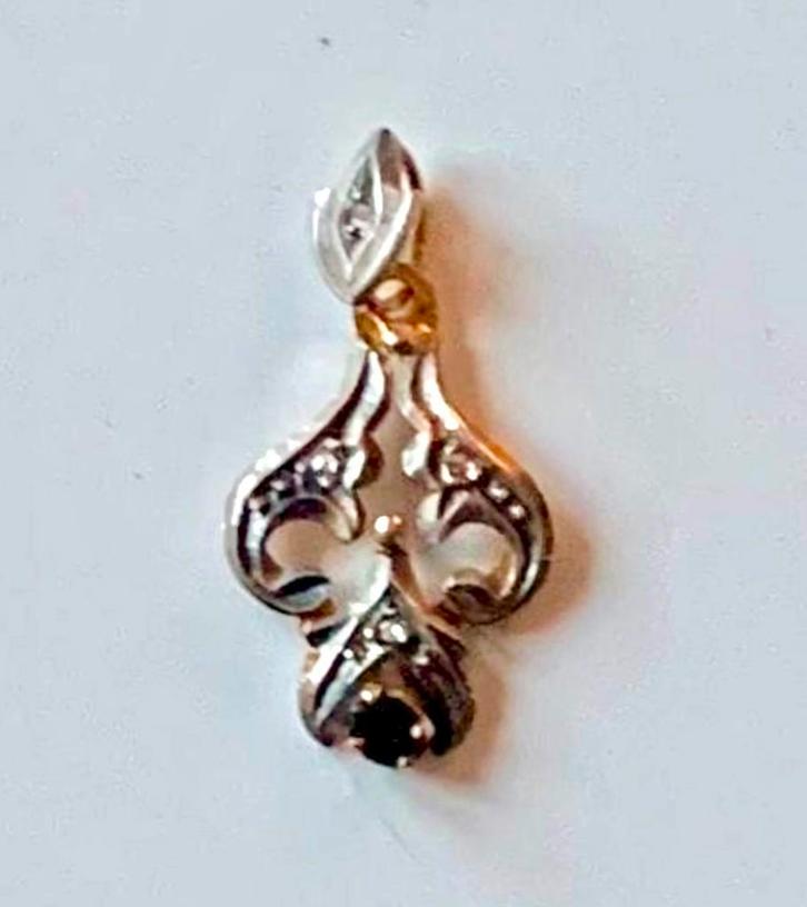 Hanger art nouveau/jugendstil blauwe saffier/diamantje, Antiek en Kunst, Antiek | Goud en Zilver, Goud, Zilver, Ophalen of Verzenden