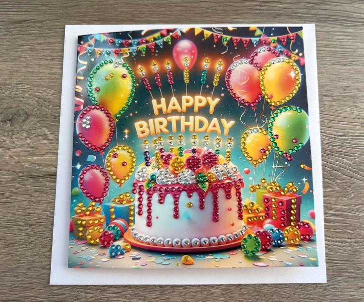 Verjaardagskaart met envelop | diamond painting, Hobby en Vrije tijd, Kaarten | Zelfgemaakt, Nieuw, Fantasie, Ophalen of Verzenden
