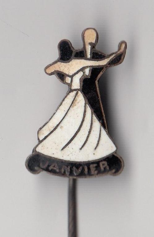 Janvier Dans speldje emaille, Verzamelen, Speldjes, Pins en Buttons, Gebruikt, Speldje of Pin, Overige onderwerpen, Ophalen of Verzenden