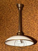Antieke Hanglamp met Glazen Kap en Messing Armatuur Plafond, Ophalen of Verzenden