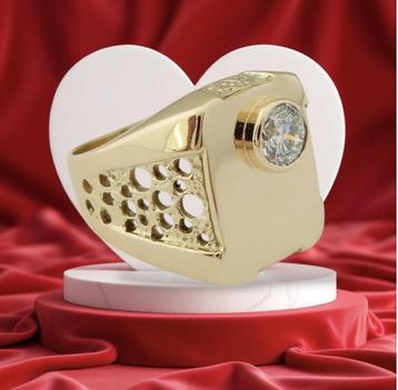 Zware 18 karaat Gouden Ring Herenring 0.75 crt Diamant beschikbaar voor biedingen