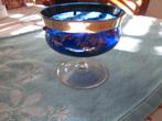 blauw glazen schaaltje bonbon met gouden rand ,rode steentje, Ophalen
