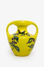 Gele Marei keramiek amphora vaas 60s/ 70s met planten decor, Ophalen